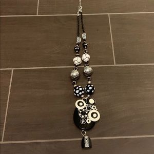 Black & White Hanging Beaded Pendant Necklace